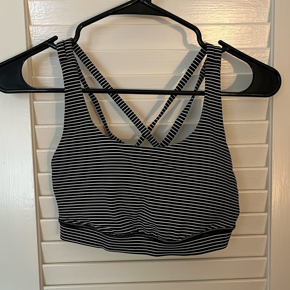 Lululemon Athletica Black and White Striped Sports Bra